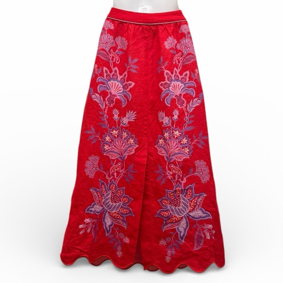 FARM RIO Porcelain Linen Midi Skirt Women's M - Picture 8 of 12
